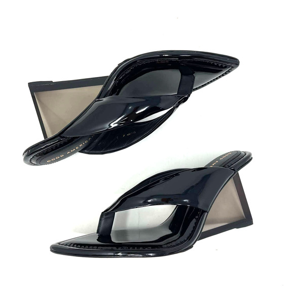 Good American Clear Wedge Black Sandal Heels Size 9 GA077P-X - Picture 3 of 5